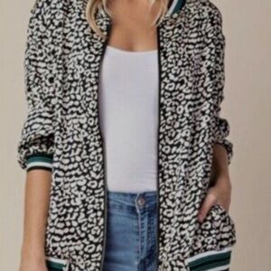 Kori Black & White Leopard Print Bomber Jacket